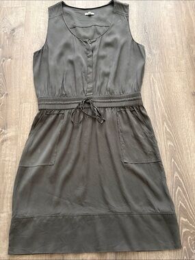Valette Silk Olive Sleeveless Drawstring Waist Dress
